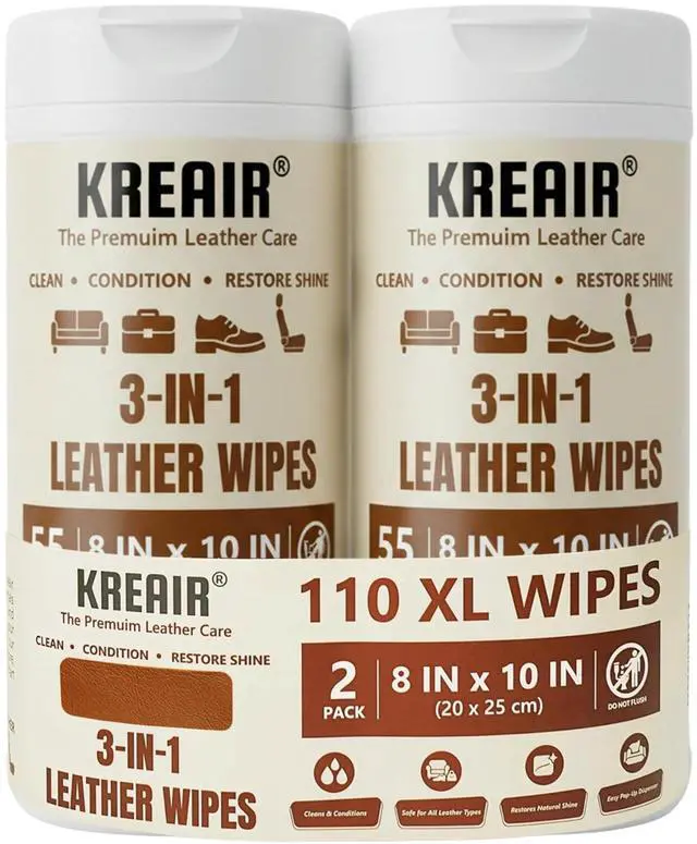 Main image of 3in1 Leather Wipes, 55 Count (Pack of 2), XL 8"x10"