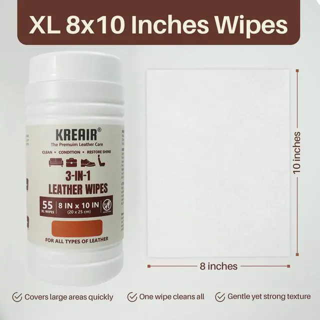 Alt view image 3 of 7 - 3in1 Leather Wipes, 55 Count (Pack of 2), XL 8"x10"