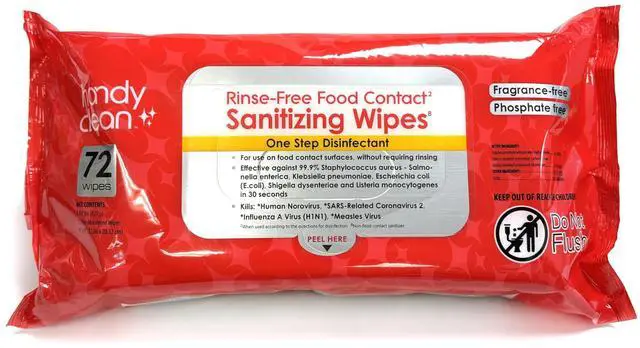 Main image of HandyClean Rinse-Free Food Contact Sanitizing Wipes Pouch, Multi Surface Cleaning Supplies for Kitchen and Professional Setting - 1 pack, 71 count