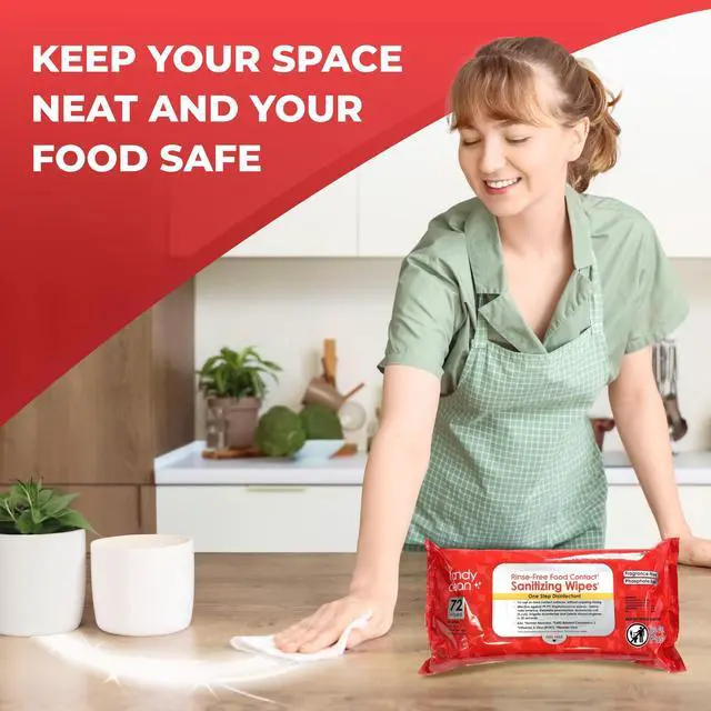 Alt view image 2 of 7 - HandyClean Rinse-Free Food Contact Sanitizing Wipes Pouch, Multi Surface Cleaning Supplies for Kitchen and Professional Setting - 1 pack, 71 count