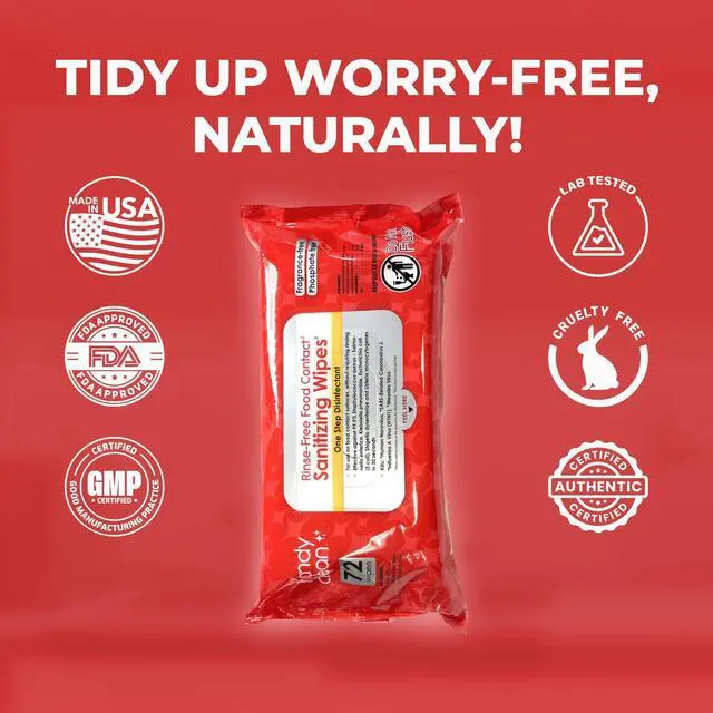 Alt view image 4 of 7 - HandyClean Rinse-Free Food Contact Sanitizing Wipes Pouch, Multi Surface Cleaning Supplies for Kitchen and Professional Setting - 1 pack, 71 count