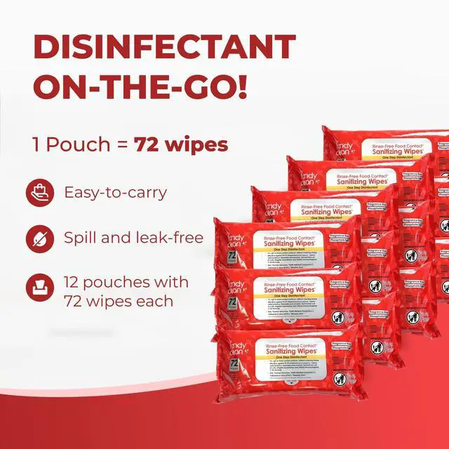 Alt view image 7 of 7 - HandyClean Rinse-Free Food Contact Sanitizing Wipes Pouch, Multi Surface Cleaning Supplies for Kitchen and Professional Setting - 1 pack, 71 count