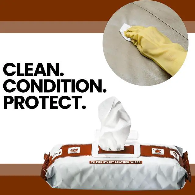 Alt view image 2 of 5 - Leather Cleaner Wipes - Clean, Condition, & Protect - Cleansing Wipes for Interior, Furniture, Purses, Shoes Boots - Car Cleaning Supplies - Extra Large 8"x10" - 70 Count