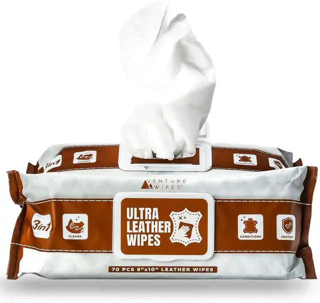 Main image of Leather Cleaner Wipes - Clean, Condition, & Protect - Cleansing Wipes for Interior, Furniture, Purses, Shoes Boots - Car Cleaning Supplies - Extra Large 8"x10" - 70 Count