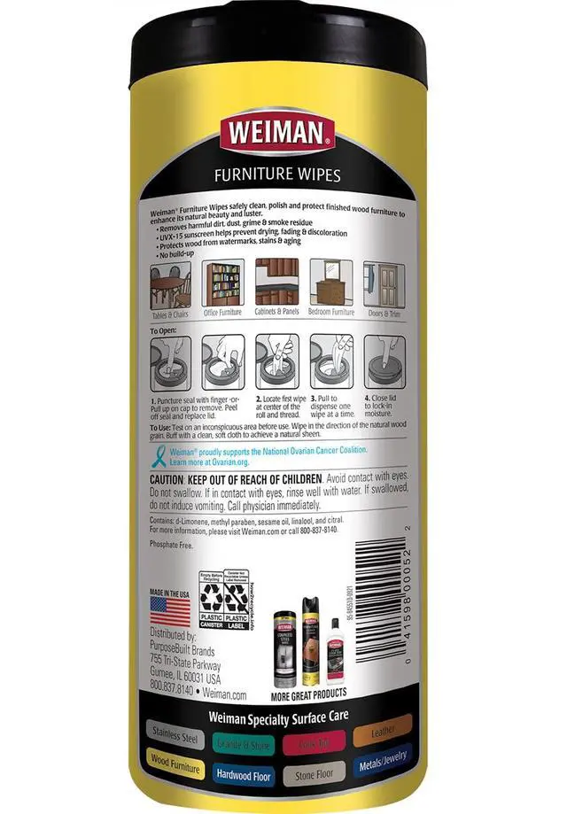 Alt view image 2 of 7 - Wood Polish and Cleaning Wipes, For Furniture Cleaner, Protect from Watermarks, Stains & Aging, No Build-Up, UVX-15 Prevent Drying, Fading & Discoloration, 2 Pack with Microfiber Cloth