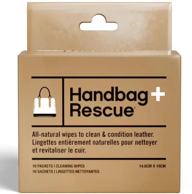 Main image of HandBagRescue All-Natural Cleaning Wipes. Remove Dirt & Surface Stains & Conditions Leather Handbags with Essential Oil. Box of 10 Individually Wrapped Wipes.