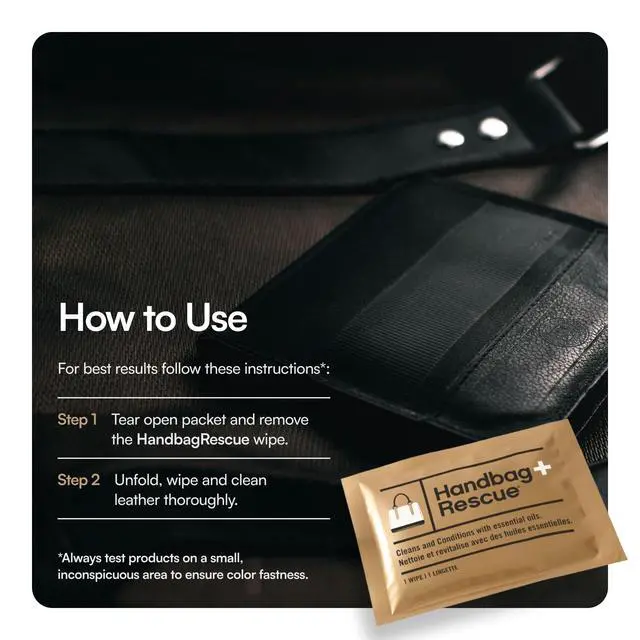 Alt view image 7 of 7 - HandBagRescue All-Natural Cleaning Wipes. Remove Dirt & Surface Stains & Conditions Leather Handbags with Essential Oil. Box of 10 Individually Wrapped Wipes.