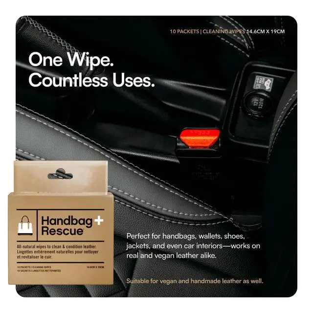 Alt view image 5 of 7 - HandBagRescue All-Natural Cleaning Wipes. Remove Dirt & Surface Stains & Conditions Leather Handbags with Essential Oil. Box of 10 Individually Wrapped Wipes.