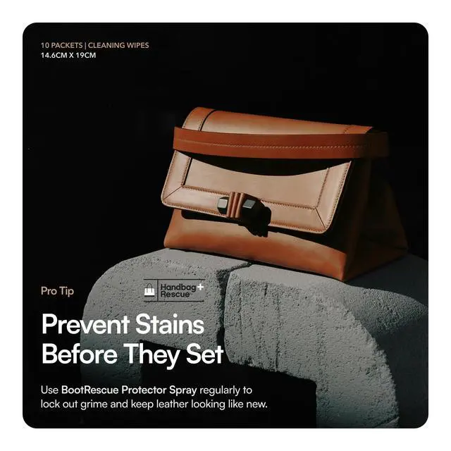 Alt view image 6 of 7 - HandBagRescue All-Natural Cleaning Wipes. Remove Dirt & Surface Stains & Conditions Leather Handbags with Essential Oil. Box of 10 Individually Wrapped Wipes.