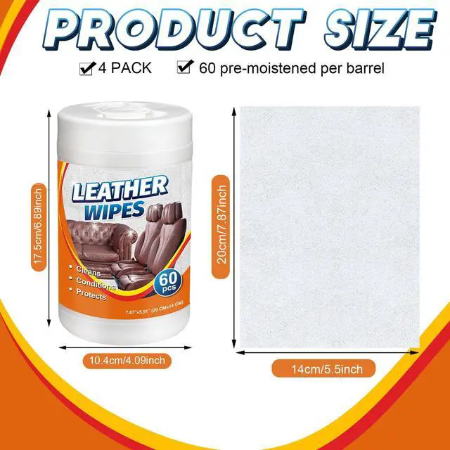Alt view image 2 of 6 - 240 Count Large Leather Cleaner Conditioner Wipes Clean Protect Restore for Furniture, Car Seats, Shoes, Bags & More, Prevents Cracking & Fading, 8" x 5.5" Bulk Size