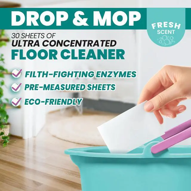 Alt view image 2 of 6 - Ultra Concentrated Floor Cleaner For Mopping: 30 Natural, 100% Dissolvable Sheets for Mopping Hardwood & Wood Floor Cleaner with Filth-Fighting Enzymes, Plastic-Free Packaging