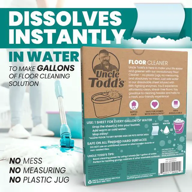 Alt view image 3 of 6 - Ultra Concentrated Floor Cleaner For Mopping: 30 Natural, 100% Dissolvable Sheets for Mopping Hardwood & Wood Floor Cleaner with Filth-Fighting Enzymes, Plastic-Free Packaging