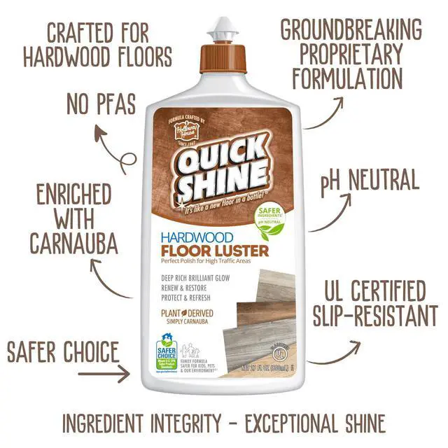 Alt view image 2 of 7 - Hardwood Floor Luster-Polish 27oz | Plant-Derived w/Carnauba | Safer Choice, No PFAS, pH Neutral | Ready to Use Formula w/Anti-Slip Technology | Simply Squirt & Spread | Made in USA