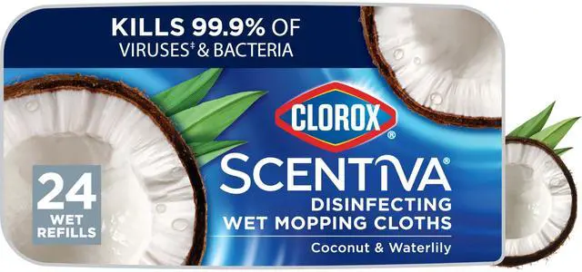 Main image of Scentiva Disinfecting Wet Mopping Cloths, Coconut and Waterlily, 24 Refills (Pack May Vary)