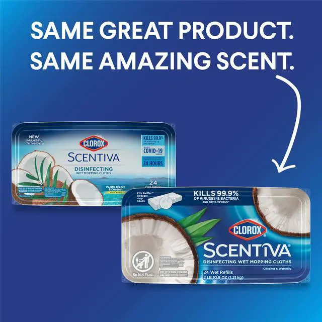 Alt view image 2 of 7 - Scentiva Disinfecting Wet Mopping Cloths, Coconut and Waterlily, 24 Refills (Pack May Vary)