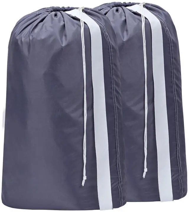 Main image of 2 Pack XL Nylon Laundry Bag with Strap, Large Dirty Garments Organizer, Easy Fit a Hamper or Clothing Basket, Can Carry Up to 4 Loads of Clothes, Grey