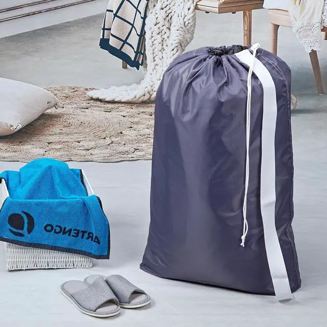Alt view image 2 of 7 - 2 Pack XL Nylon Laundry Bag with Strap, Large Dirty Garments Organizer, Easy Fit a Hamper or Clothing Basket, Can Carry Up to 4 Loads of Clothes, Grey
