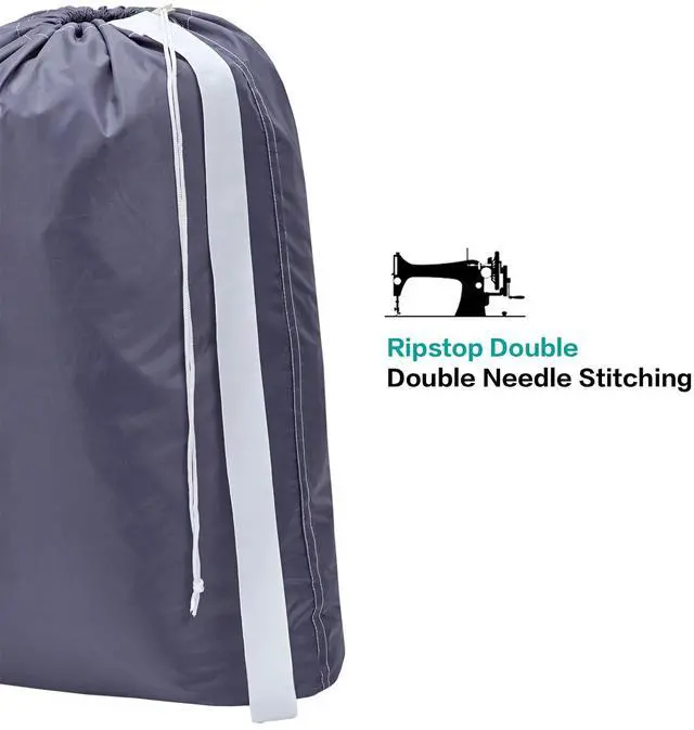 Alt view image 4 of 7 - 2 Pack XL Nylon Laundry Bag with Strap, Large Dirty Garments Organizer, Easy Fit a Hamper or Clothing Basket, Can Carry Up to 4 Loads of Clothes, Grey