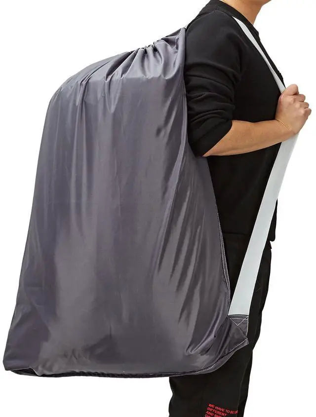 Alt view image 7 of 7 - 2 Pack XL Nylon Laundry Bag with Strap, Large Dirty Garments Organizer, Easy Fit a Hamper or Clothing Basket, Can Carry Up to 4 Loads of Clothes, Grey