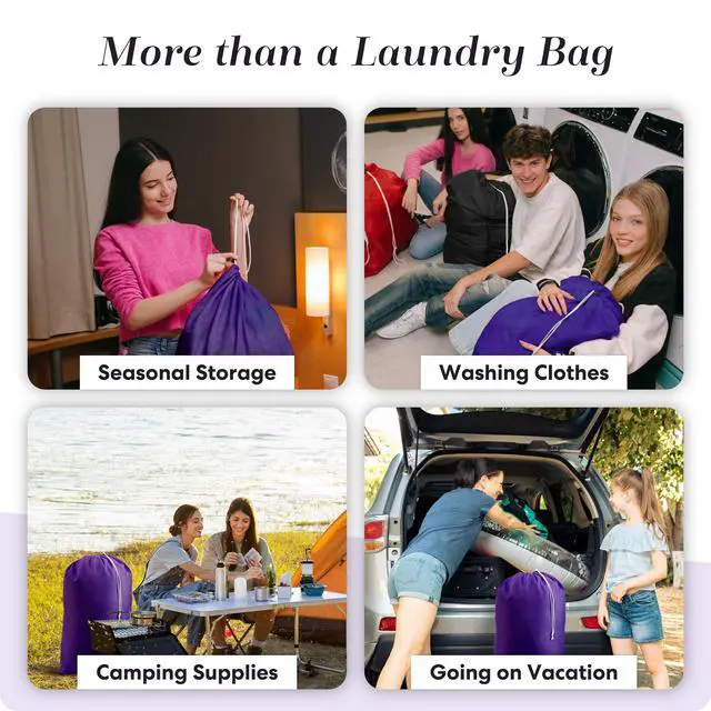 Alt view image 7 of 7 - Extra Large Heavy Duty Laundry Bag, 30" x 40" Nylon, Durable & Machine Washable, Locking Drawstring Closure, Fits Hamper or Basket, Travel & Dorm Room Essentials, Purple