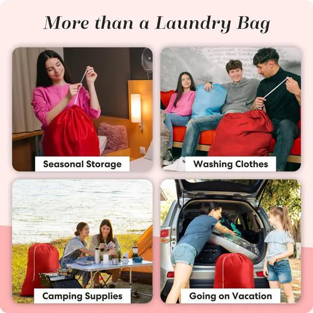 Alt view image 7 of 7 - Nylon XL - Large Capacity with Locking Drawstring, Machine Washable, Fits Laundry Baskets or Hampers, Holds 3 Loads of Clothes - Red (Pack of 2)