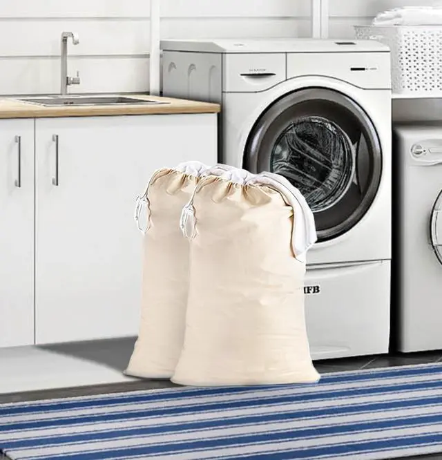 Alt view image 2 of 6 - Extra Large Laundry Bags -2 Pack Heavy Duty Durable Cotton Canvas Drawstring Closure Washable Laundry Bag - Travel College Dorm Basket Hamper Liner Toys Clothes Organizer Sack - XL 28x36