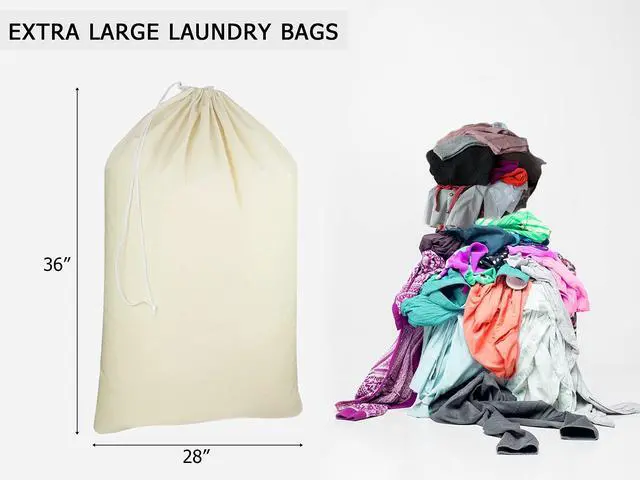 Alt view image 5 of 6 - Extra Large Laundry Bags -2 Pack Heavy Duty Durable Cotton Canvas Drawstring Closure Washable Laundry Bag - Travel College Dorm Basket Hamper Liner Toys Clothes Organizer Sack - XL 28x36