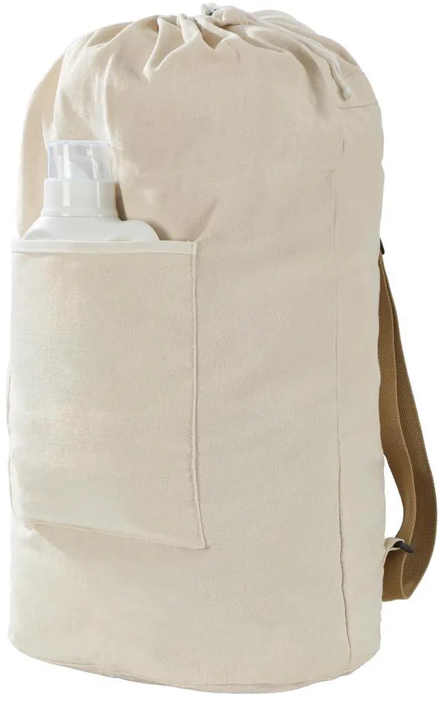 Main image of Canvas Laundry bag, Washable Laundry backpack, Adjustable Straps, Large Front Pocket, Drawstring Closure (BEIGE, X-Large)