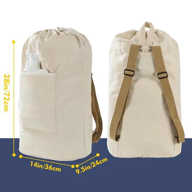Alt view image 2 of 6 - Canvas Laundry bag, Washable Laundry backpack, Adjustable Straps, Large Front Pocket, Drawstring Closure (BEIGE, X-Large)