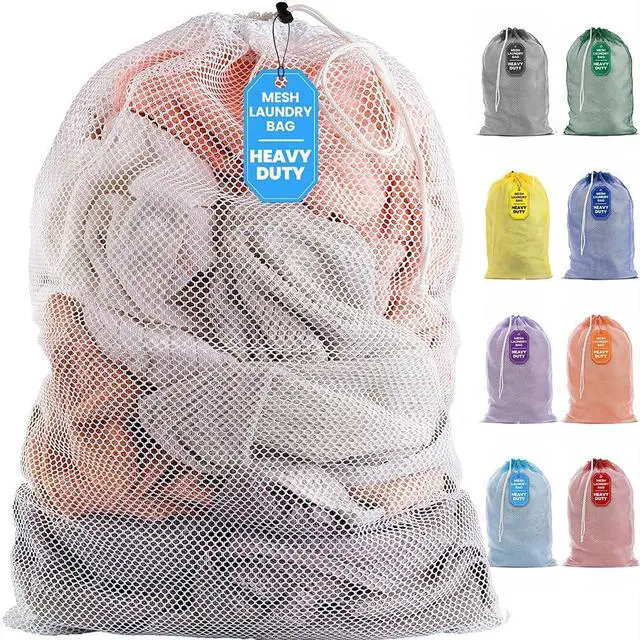 Main image of Mesh Laundry Bag, Extra Large 24" x 36" Heavy Duty, Machine Washable, Secure Drawstring Closure, Durable Mesh for Delicates, Travel, College Dorm, Storage, White