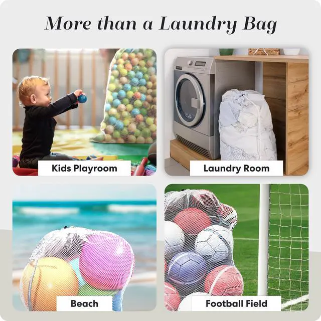 Alt view image 7 of 7 - Mesh Laundry Bag, Extra Large 24" x 36" Heavy Duty, Machine Washable, Secure Drawstring Closure, Durable Mesh for Delicates, Travel, College Dorm, Storage, White