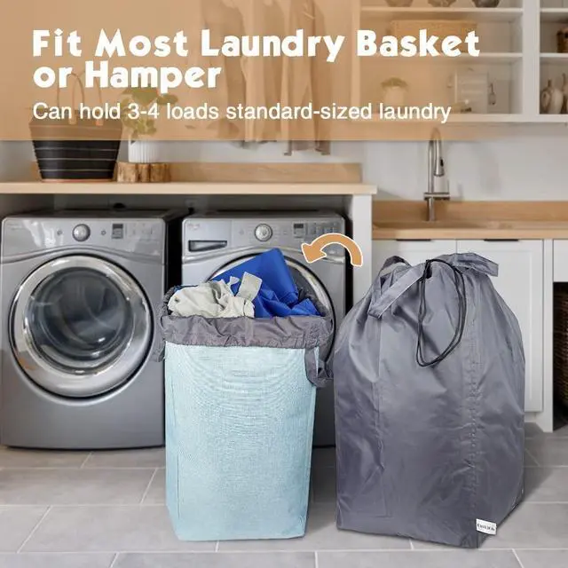 Alt view image 3 of 6 - Washable Travel Laundry Bag with Handles and Drawstring (2 Pack), Heavy Duty Large Enough to Hold 3 Loads of Laundry, Fit a Laundry Basket or Clothes Hamper, 27.5x34.5 in,Grey