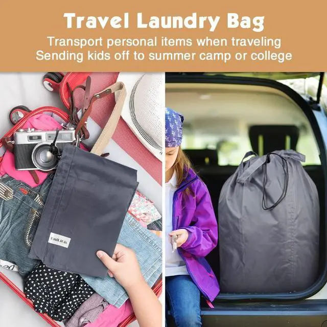 Alt view image 4 of 6 - Washable Travel Laundry Bag with Handles and Drawstring (2 Pack), Heavy Duty Large Enough to Hold 3 Loads of Laundry, Fit a Laundry Basket or Clothes Hamper, 27.5x34.5 in,Grey