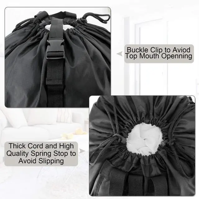 Alt view image 3 of 6 - Laundry Bag Backpack w Adjustable Shoulder Straps College Dorm Essentials w Drawstring Closure for Travel Camp Heavy Duty Laundry Hamper Backpack Portable w Handle Xlarge Black