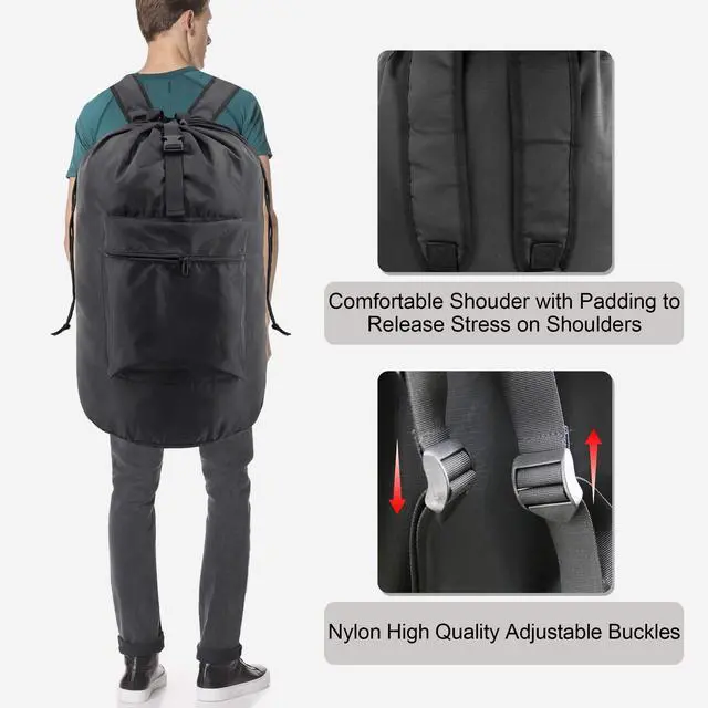 Alt view image 4 of 6 - Laundry Bag Backpack w Adjustable Shoulder Straps College Dorm Essentials w Drawstring Closure for Travel Camp Heavy Duty Laundry Hamper Backpack Portable w Handle Xlarge Black