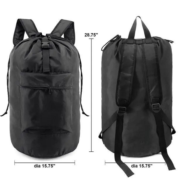 Alt view image 2 of 6 - Laundry Bag Backpack w Adjustable Shoulder Straps College Dorm Essentials w Drawstring Closure for Travel Camp Heavy Duty Laundry Hamper Backpack Portable w Handle Xlarge Black