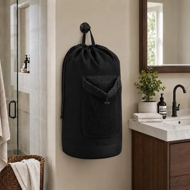Alt view image 6 of 7 - Laundry Bag Backpack Large Capacity Travel Laundry Bag for College Dorm (Black)