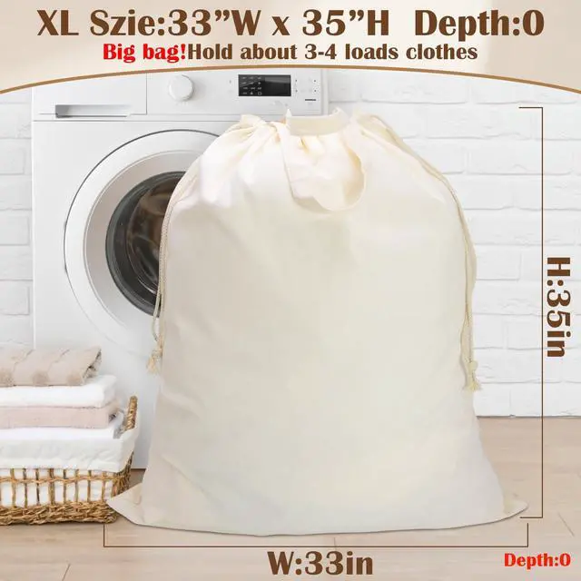 Alt view image 3 of 7 - Canvas Laundry Bag 33"Wx 35"H, Thick Canvas Laundry Bag with Handles & Drawstring, Extra Large Heavy Duty Washable Basket Liner Hamper Liner Storage Sack (Beige XL, 1 Pack)