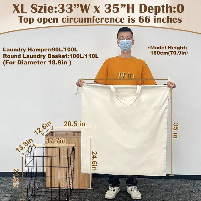 Alt view image 2 of 7 - Canvas Laundry Bag 33"Wx 35"H, Thick Canvas Laundry Bag with Handles & Drawstring, Extra Large Heavy Duty Washable Basket Liner Hamper Liner Storage Sack (Beige XL, 1 Pack)