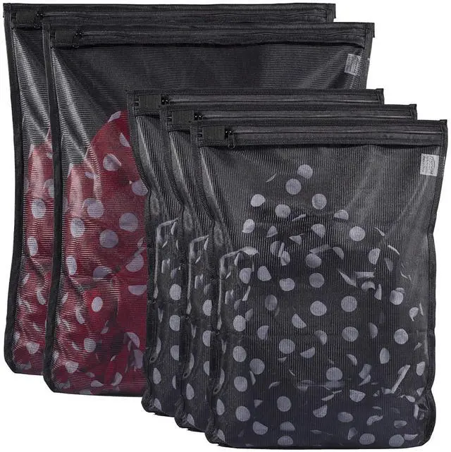 Main image of 5 Pack (2 Large & 3 Medium) Delicates Laundry Bags, Bra Fine Mesh Wash Bag, Zippered, Protect Best Clothes in The Washer (5 Black, Set of 5)
