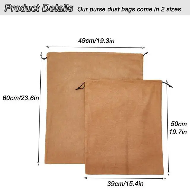 Alt view image 2 of 7 - Dustproof Storage Bags with Drawstring Closure, 2-Piece Set Multi-Purpose Protective Pouches for Handbags, Purses, Shoes, and Boots(Brown)