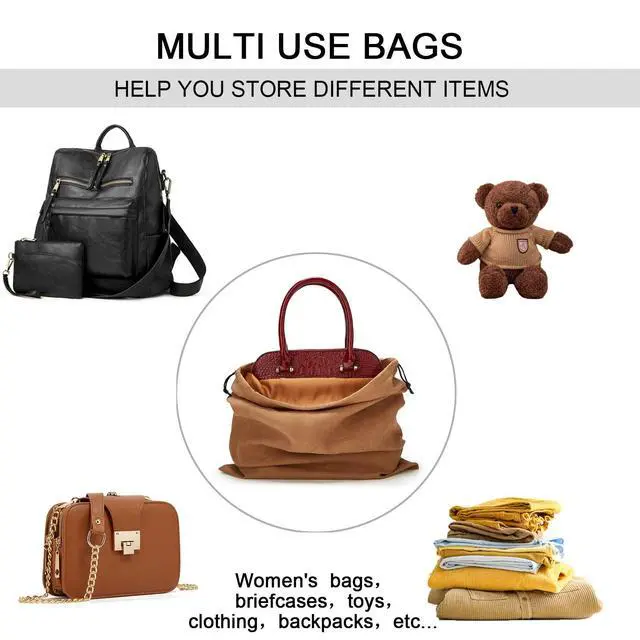 Alt view image 5 of 7 - Dustproof Storage Bags with Drawstring Closure, 2-Piece Set Multi-Purpose Protective Pouches for Handbags, Purses, Shoes, and Boots(Brown)