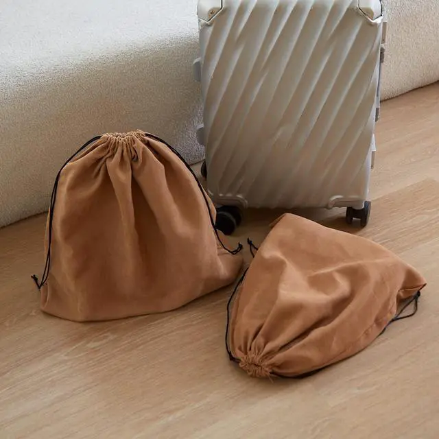 Alt view image 6 of 7 - Dustproof Storage Bags with Drawstring Closure, 2-Piece Set Multi-Purpose Protective Pouches for Handbags, Purses, Shoes, and Boots(Brown)