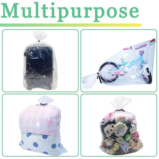 Alt view image 4 of 7 - 4 Pcs Large Clear Plastic Bags, 40" x 60" Dustproof Large Storage Bags, Moistureproof Giant Extra Luggage Storage Bags for Luggage, Suitcase,Furniture(Include 4 Ribbons)