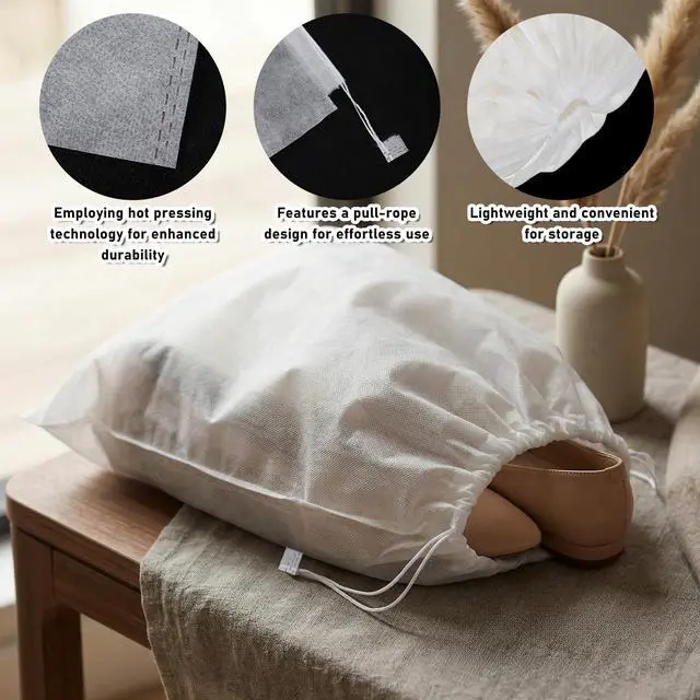 Alt view image 4 of 7 - 10 PCS White Non-Woven Shoe Storage Bags, Dust Bags for Purses, Travel Shoe Storage-Bag, Breathable Dust-proof Bag, Cloth Storage Pouch, Bag-Covers for Purse, Shoes (2 Sizes)