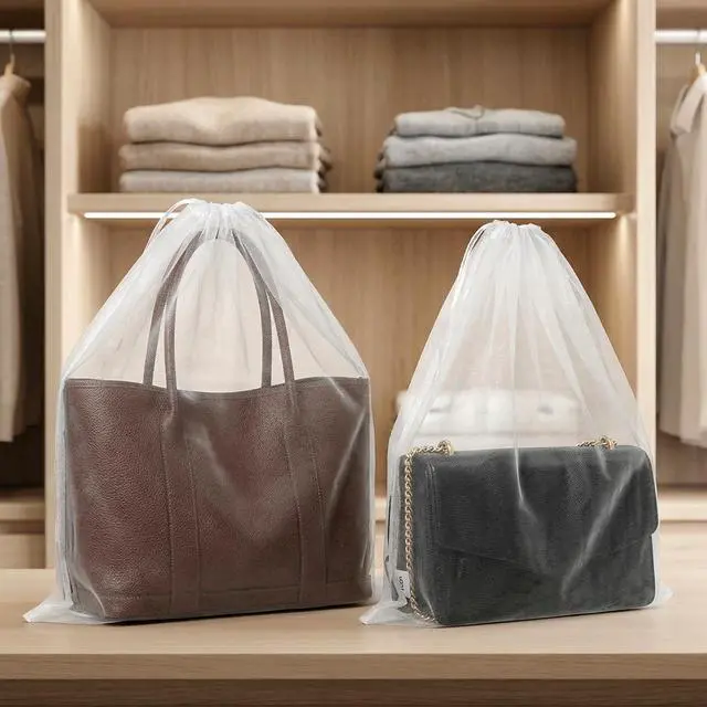 Alt view image 7 of 7 - 10 PCS White Non-Woven Shoe Storage Bags, Dust Bags for Purses, Travel Shoe Storage-Bag, Breathable Dust-proof Bag, Cloth Storage Pouch, Bag-Covers for Purse, Shoes (2 Sizes)