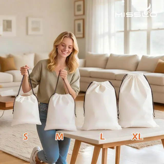 Alt view image 4 of 7 - Cotton Breathable Dust-proof Drawstring Storage Pouch Bag (Pack 3 L)