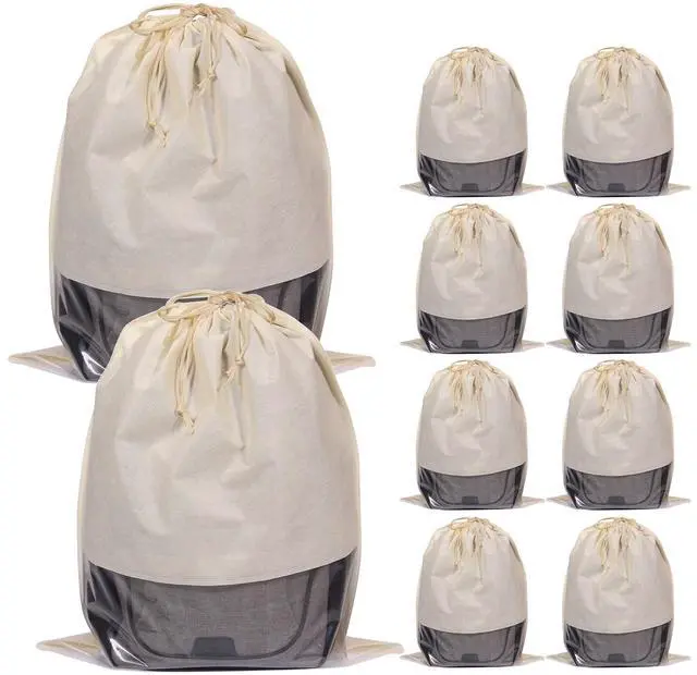Main image of 10 Pack Jumbo Dustproof Drawstring Bags Dust Covers Large Non-Woven Fabric Cloth Storage Pouch String Bag for Handbags Purses, Beige