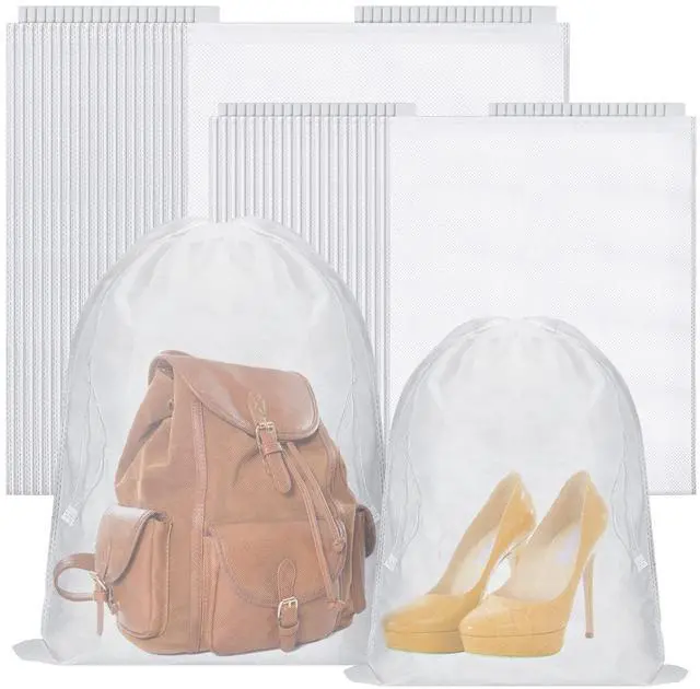 Main image of 40 Pcs Dust Bags for Handbags Drawstring Dust Proof Purse Storage Bags, 2 Size Non Woven Breathable Fabric Shoes Pouch for Purse Backpack Boots Cloth Storage Travel Package Organizer, White