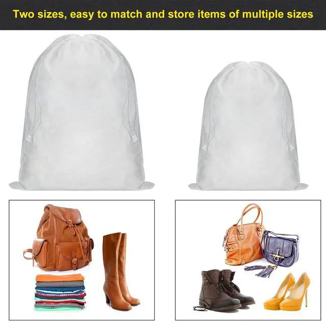Alt view image 5 of 7 - 40 Pcs Dust Bags for Handbags Drawstring Dust Proof Purse Storage Bags, 2 Size Non Woven Breathable Fabric Shoes Pouch for Purse Backpack Boots Cloth Storage Travel Package Organizer, White